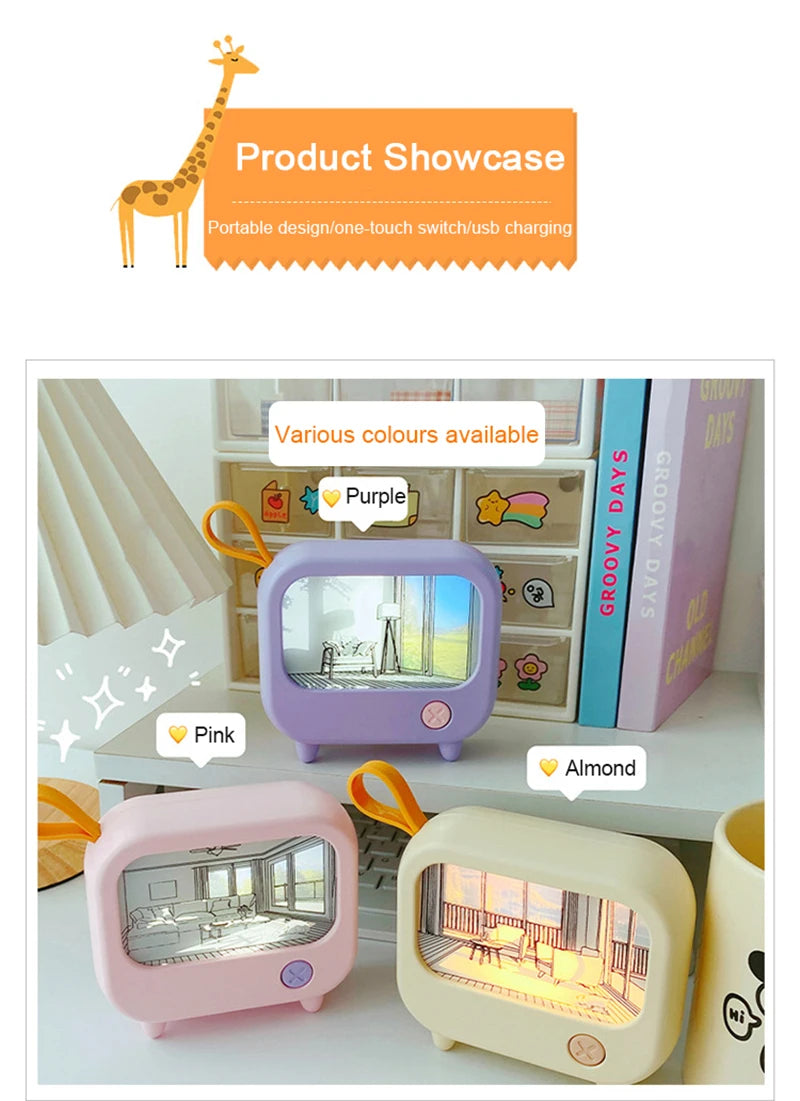TV Painting Night Light Cute LED Table Lamp for Kids - Mini Desktop Home Decoration and Atmosphere Lighting Birthday Gift - TrendBug