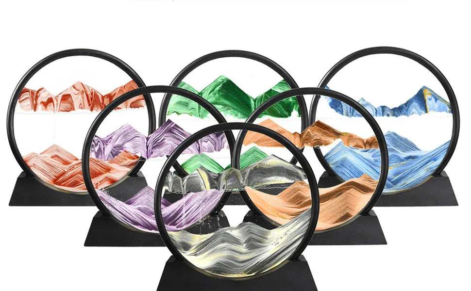 3D Moving Sand Art Picture Round Glass Deep Sea Sandscape Hourglass Quicksand Craft Flowing Sand Painting Office Home Decor Gift - TrendBug