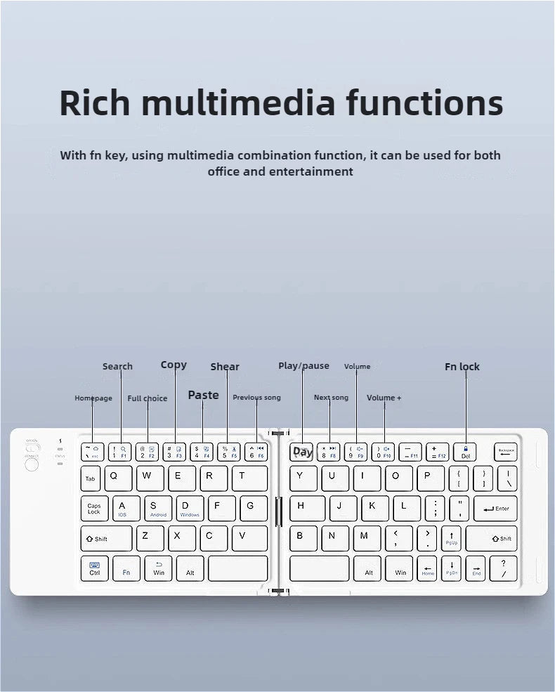 MINGCVIL Mini Foldable Wireless Keyboard - Slim Portable Bluetooth Rechargeable Keyboard for iOS, Windows, Android - TrendBug