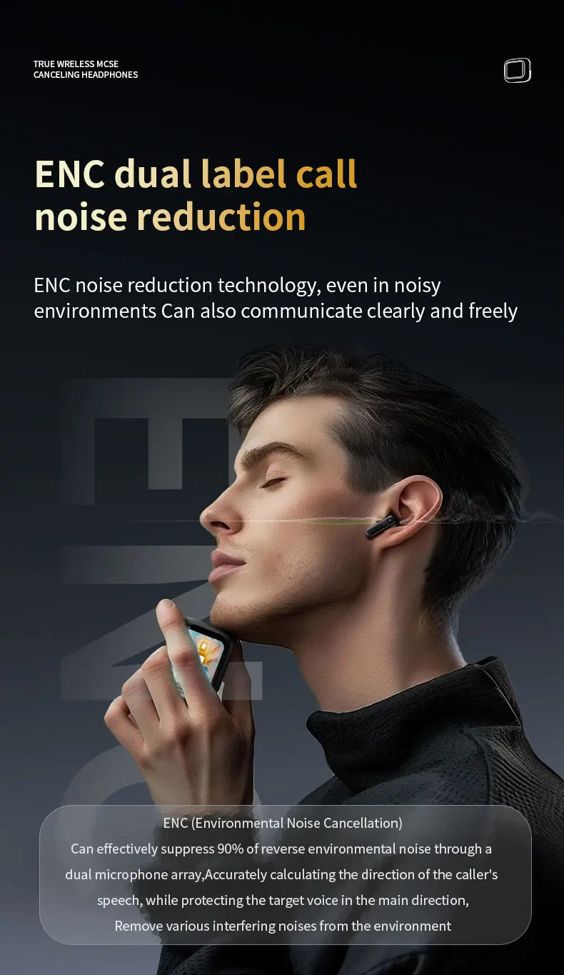 Wireless Earbuds ANC Noise Cancellation with Touch Screen In-Ear Design, Long Battery Life, ENC Mic, Compatible with iOS and Android - TrendBug