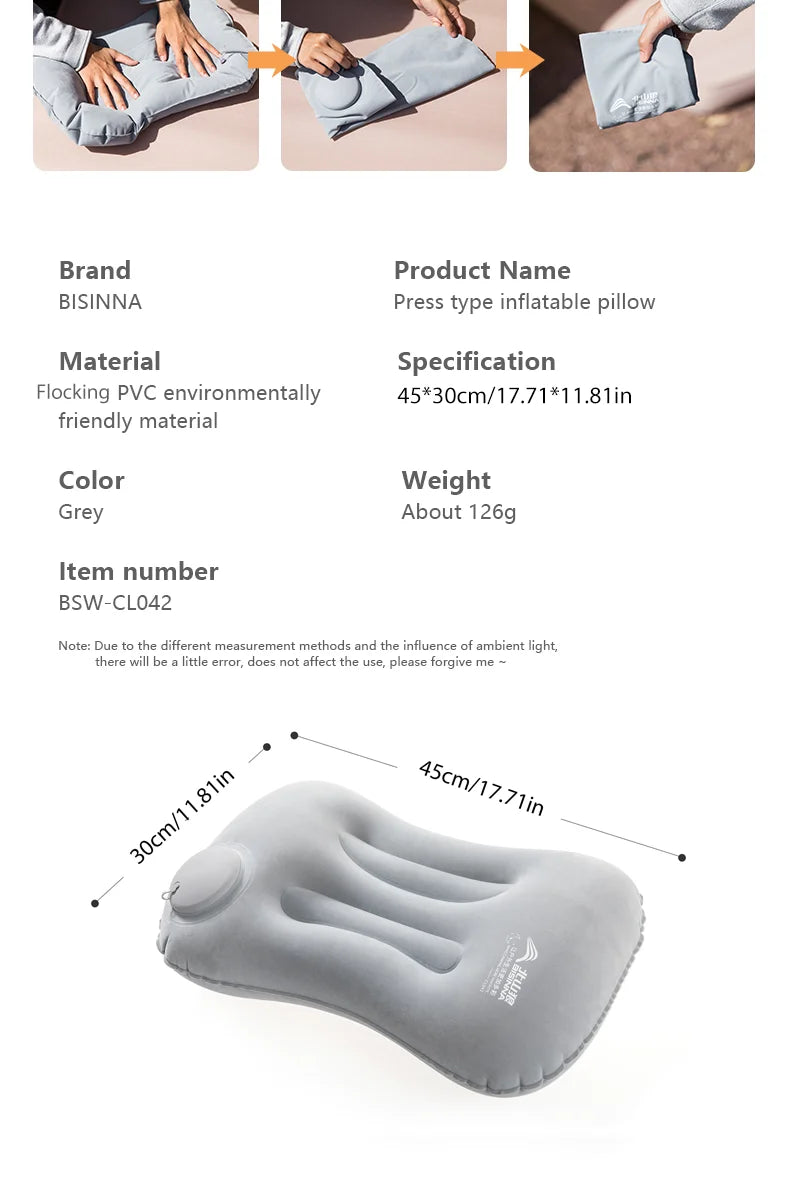 BISINNA Camping Inflatable Pillow Portable Ultralight Travel Hiking Air Sleeping Pillow for Neck and Lumbar Support - TrendBug