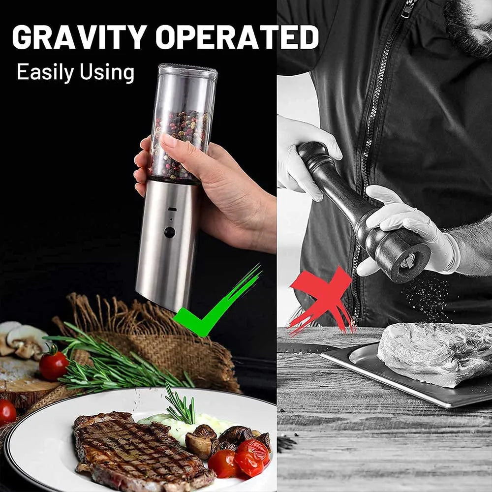 Electric Salt and Pepper Grinder Set USB Rechargeable Eletric Pepper Mill Shakers Automatic Spice Steel Machine Kitchen Tool - TrendBug