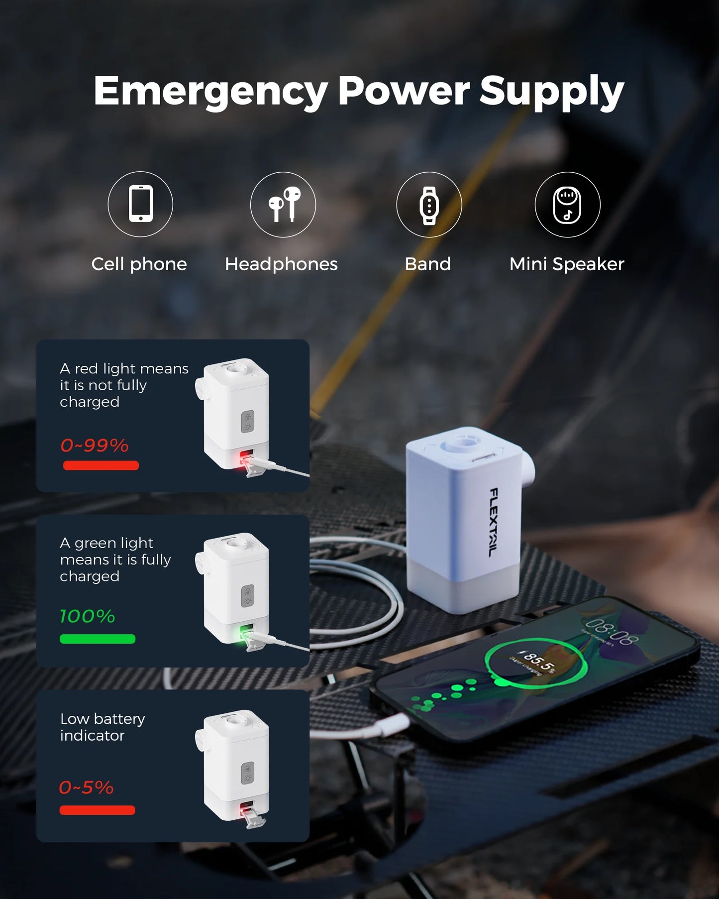 FLEXTAIL MAX PUMP 2 PLUS - Electric Air Pump with Camping Light and Emergency Power Supply, 4800mAh Battery, Dual Pressure Level - TrendBug