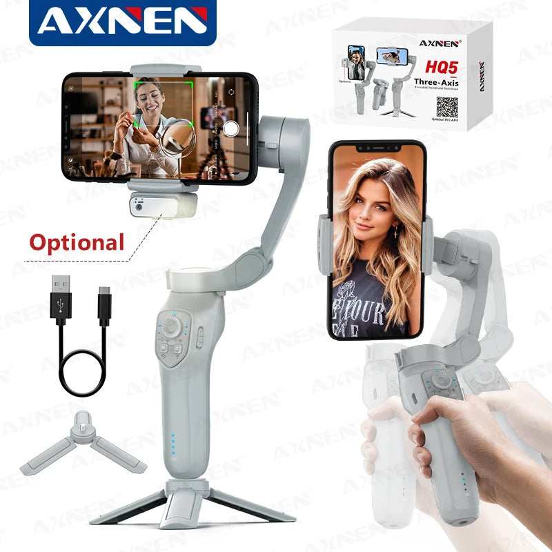 AXNEN HQ5 Handheld Stabilizer 3-Axis Foldable Mobile Shooting Gimbal Selfie Stick Gimble, Optional AI Face Following Module - TrendBug