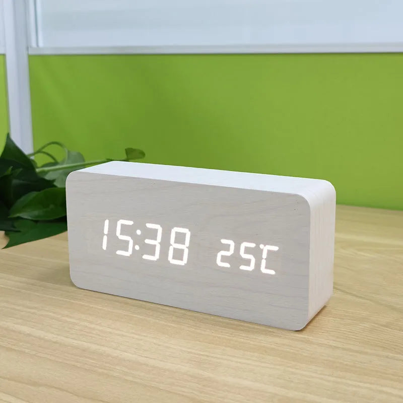 Wooden Digital Alarm Clock, LED Alarm Clock with Temperature Desk Clocks for Office,Bedside Clock - TrendBug