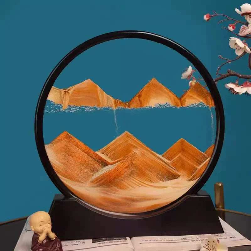 3D Moving Sand Art Picture Round Glass Deep Sea Sandscape Hourglass Quicksand Craft Flowing Sand Painting Office Home Decor Gift - TrendBug