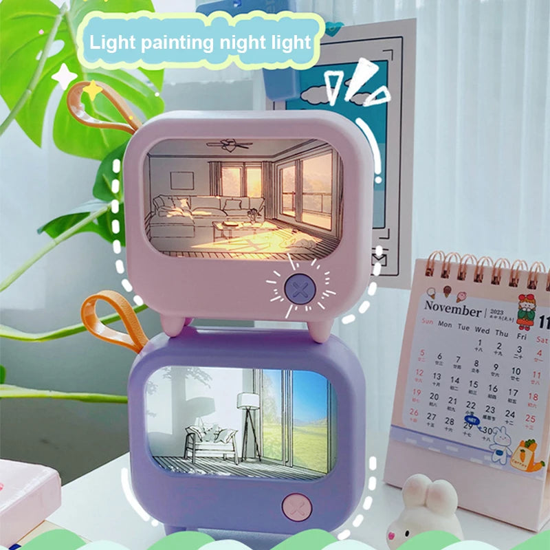 TV Painting Night Light Cute LED Table Lamp for Kids - Mini Desktop Home Decoration and Atmosphere Lighting Birthday Gift - TrendBug