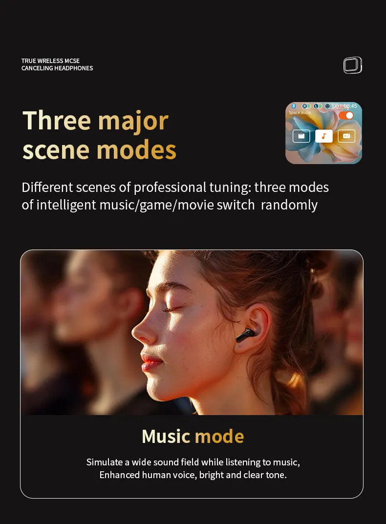 Wireless Earbuds ANC Noise Cancellation with Touch Screen In-Ear Design, Long Battery Life, ENC Mic, Compatible with iOS and Android - TrendBug