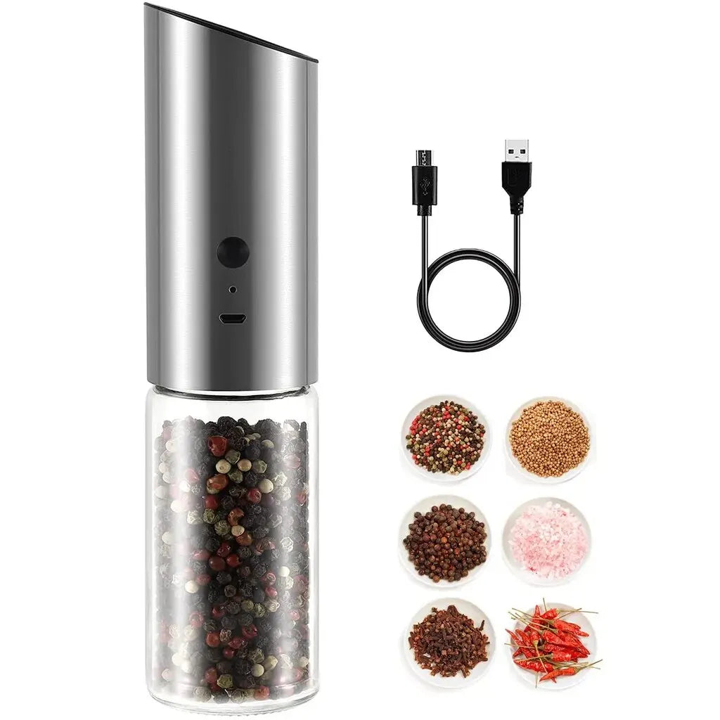 Electric Salt and Pepper Grinder Set USB Rechargeable Eletric Pepper Mill Shakers Automatic Spice Steel Machine Kitchen Tool - TrendBug