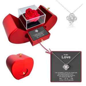 Fashion Jewelry Box Red Apple Necklace Eternal Rose For Girls Mother's Day Valentine's Day Gifts With Artificial Flower Rose Flower Jewelry Box