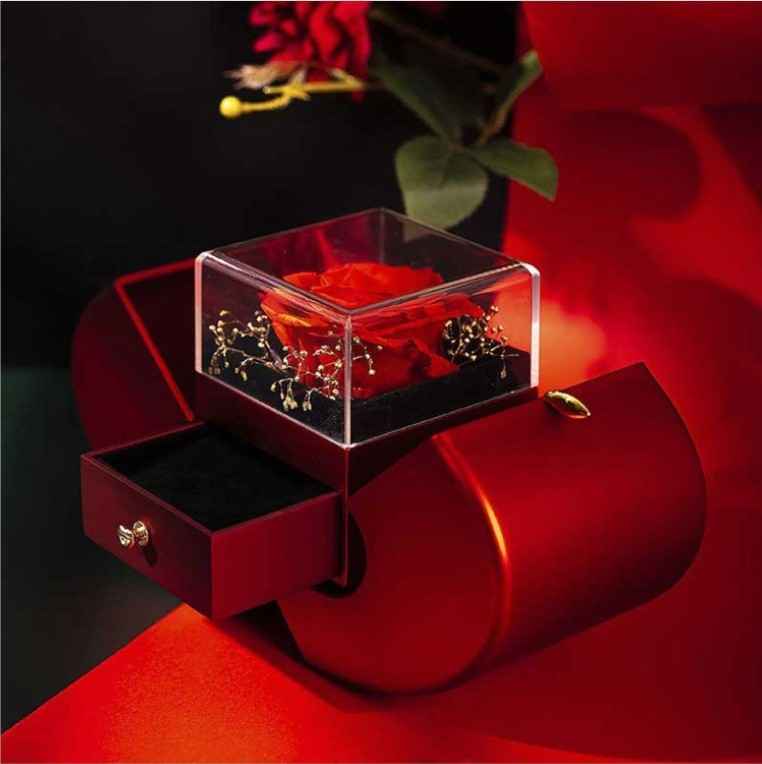 Fashion Jewelry Box Red Apple Necklace Eternal Rose For Girls Mother's Day Valentine's Day Gifts With Artificial Flower Rose Flower Jewelry Box