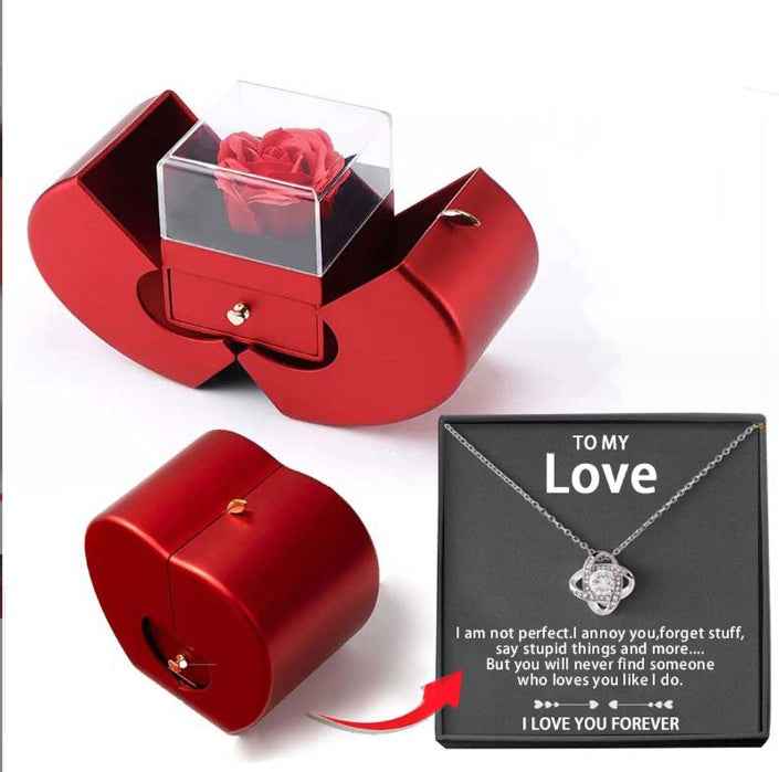 Fashion Jewelry Box Red Apple Necklace Eternal Rose For Girls Mother's Day Valentine's Day Gifts With Artificial Flower Rose Flower Jewelry Box