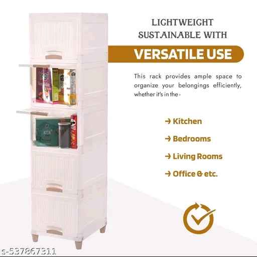 5 Tier Plastic Wardrobe for Clothes: Versatile Plastic Cupboard for Storage Organizer & Organisers Storage drawer ior |deal for Neat and Tidy Storage Solutions Almirah for Clothes