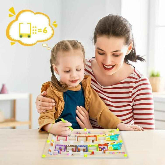 Magnetic Color & Number Maze Montessori Wooden Puzzle Game Board
