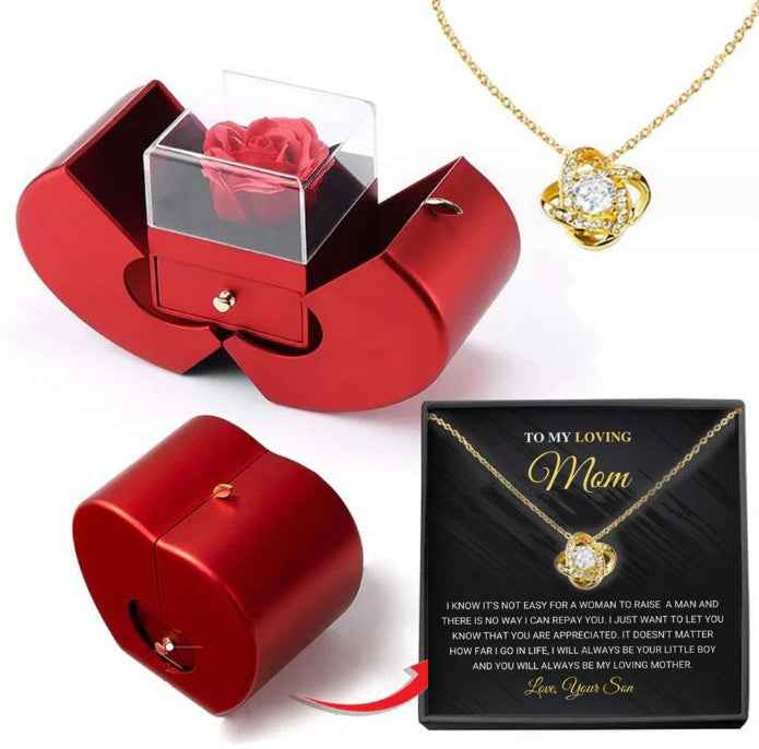 Fashion Jewelry Box Red Apple Necklace Eternal Rose For Girls  Mother's Day Valentine's Day Gifts With Artificial Flower Rose Flower Jewelry Box