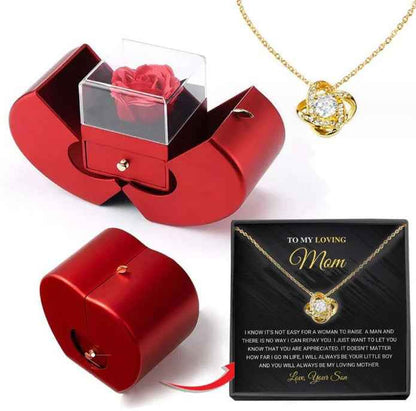 Fashion Jewelry Box Red Apple Necklace Eternal Rose For Girls  Mother's Day Valentine's Day Gifts With Artificial Flower Rose Flower Jewelry Box