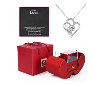 Fashion Jewelry Box Red Apple Necklace Eternal Rose For Girls  Mother's Day Valentine's Day Gifts With Artificial Flower Rose Flower Jewelry Box