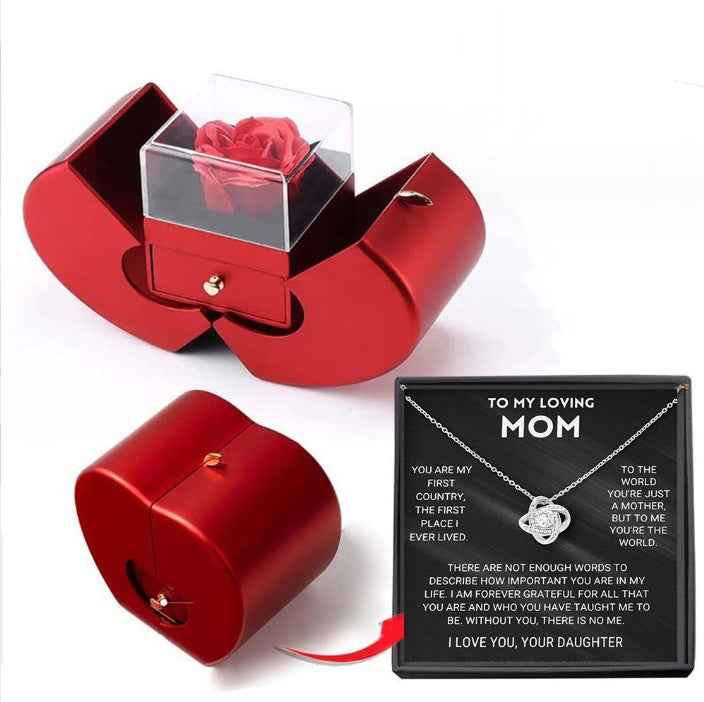 Fashion Jewelry Box Red Apple Necklace Eternal Rose For Girls  Mother's Day Valentine's Day Gifts With Artificial Flower Rose Flower Jewelry Box