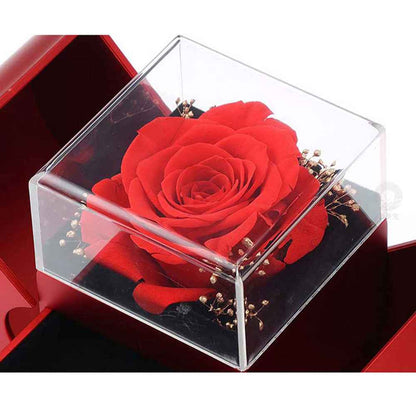 Fashion Jewelry Box Red Apple Necklace Eternal Rose For Girls  Mother's Day Valentine's Day Gifts With Artificial Flower Rose Flower Jewelry Box