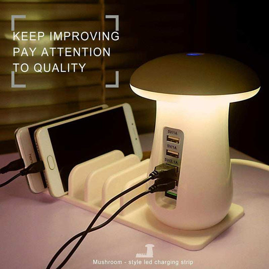 2 In 1 Multifunction Mushroom Lamp LED Lamp Holder USB Charger Home Office Supplies - TrendBug