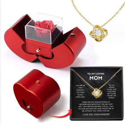 Fashion Jewelry Box Red Apple Necklace Eternal Rose For Girls  Mother's Day Valentine's Day Gifts With Artificial Flower Rose Flower Jewelry Box