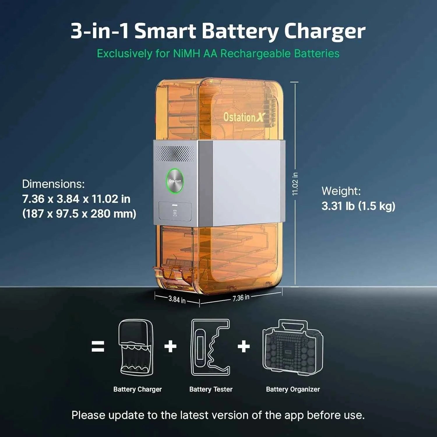 OLlGHT Ostation X Battery Charger for AA Rechargeable Batteries Charging/Testing/Storage, Bad Battery Detection, App Control