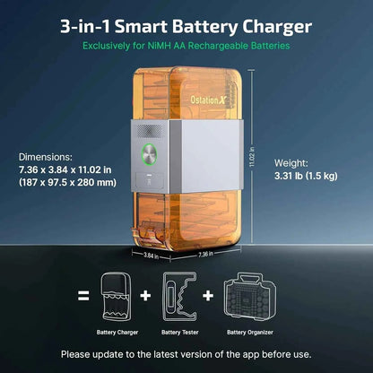 OLlGHT Ostation X Battery Charger for AA Rechargeable Batteries Charging/Testing/Storage, Bad Battery Detection, App Control