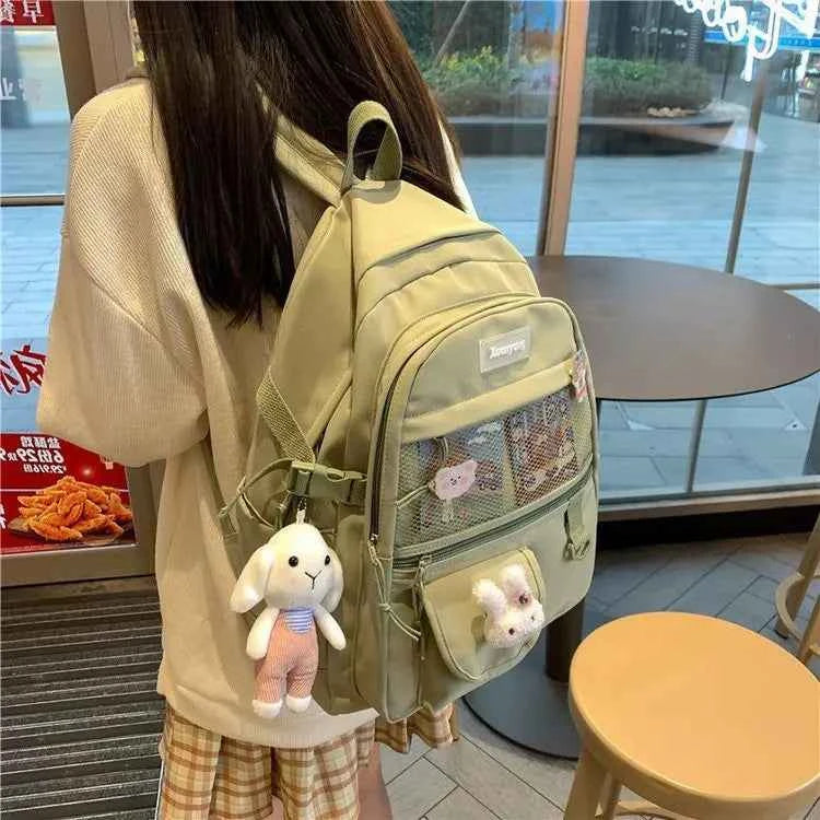 Japanese Fashion Backpack Women School Bags For Teenage Girls Multipockets Mesh Nylon Backpacks Mochila Feminina Bag Bolsa Mujer