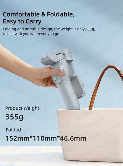 AXNEN HQ5 Handheld Stabilizer 3-Axis Foldable Mobile Shooting Gimbal Selfie Stick Gimble, Optional AI Face Following Module - TrendBug