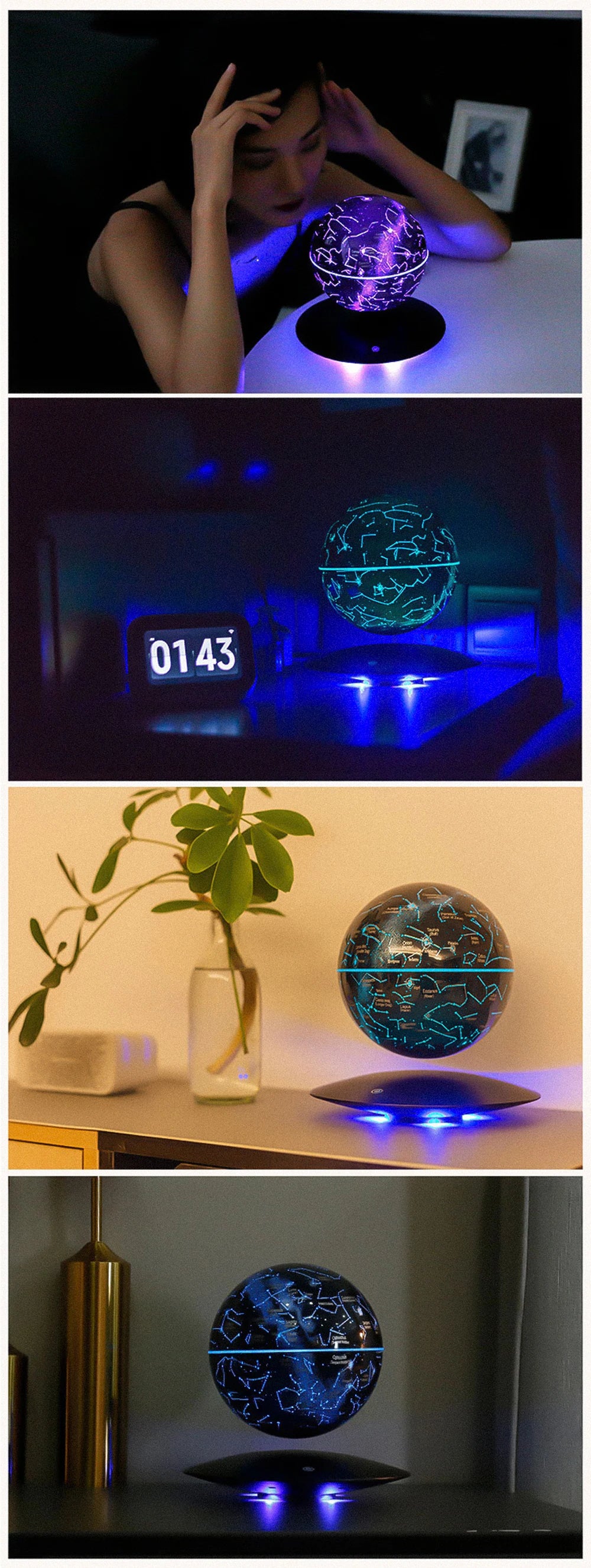 Creativity Magnetic Levitation LED Night Light 6inch Globe Lamp Rotating Floating Flying Saucer Base For Office Home Decor Gift