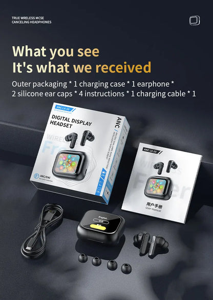 Wireless Earbuds ANC Noise Cancellation with Touch Screen In-Ear Design, Long Battery Life, ENC Mic, Compatible with iOS and Android - TrendBug