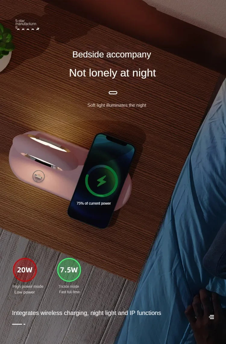3-in-1 Wireless Charging Night Lights 15W Mobile Phone Earphone Fast  with Bracket Function  Charger Desk Lamps
