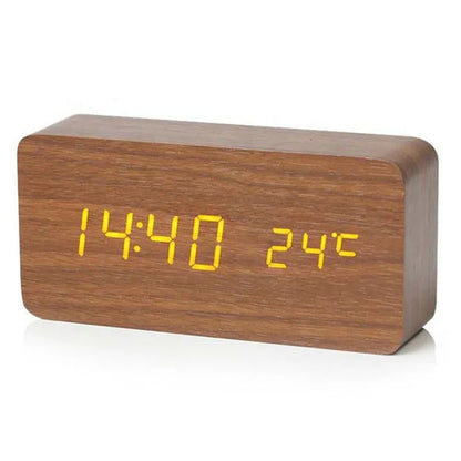Wooden Digital Alarm Clock, LED Alarm Clock with Temperature Desk Clocks for Office,Bedside Clock - TrendBug