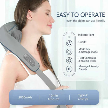 Wireless Neck And Back Massager Neck And Shoulder Kneading Massage Shawl Neck Cervical Relaxing Trapezius Massager