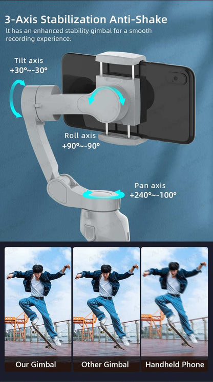 AXNEN HQ5 Handheld Stabilizer 3-Axis Foldable Mobile Shooting Gimbal Selfie Stick Gimble, Optional AI Face Following Module - TrendBug