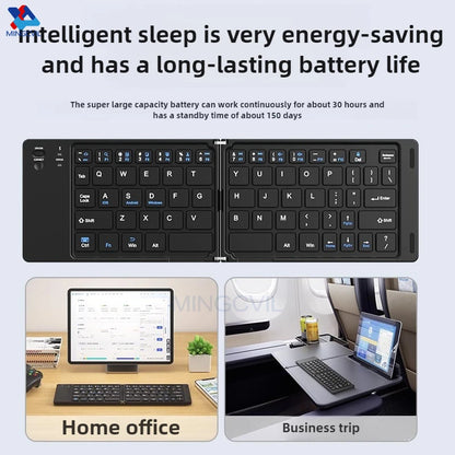 MINGCVIL Mini Foldable Wireless Keyboard - Slim Portable Bluetooth Rechargeable Keyboard for iOS, Windows, Android - TrendBug