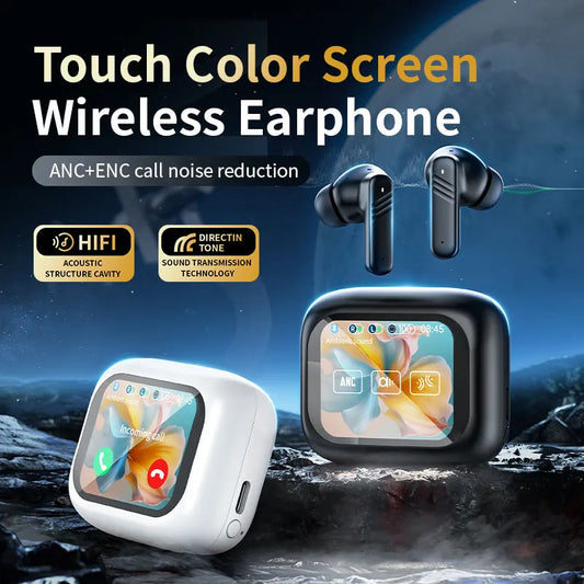 Wireless Earbuds ANC Noise Cancellation with Touch Screen In-Ear Design, Long Battery Life, ENC Mic, Compatible with iOS and Android - TrendBug