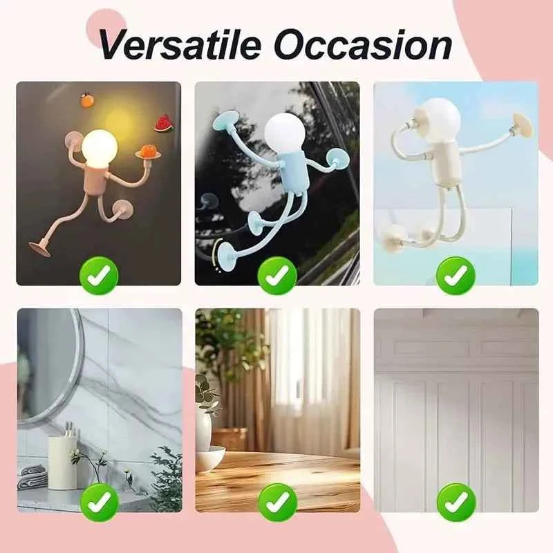 Changeable Shape Funny Sportsman Night Light Versatile Mini Lamp Button Battery Desk Lamp Vacuum Adsorption Creative Ornament