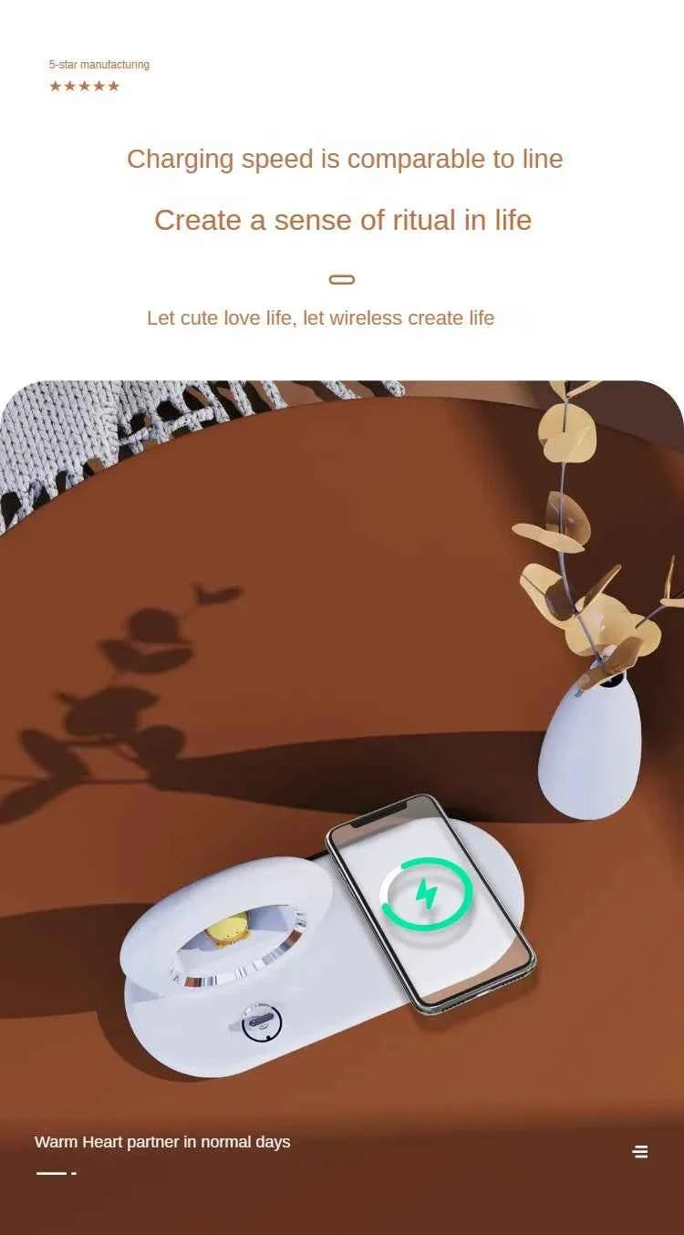 3-in-1 Wireless Charging Night Lights 15W Mobile Phone Earphone Fast  with Bracket Function  Charger Desk Lamps