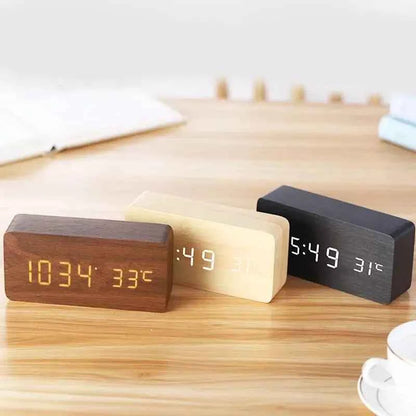 Wooden Digital Alarm Clock, LED Alarm Clock with Temperature Desk Clocks for Office,Bedside Clock