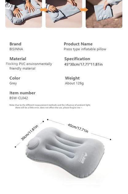 BISINNA Camping Inflatable Pillow Portable Ultralight Travel Hiking Air Sleeping Pillow for Neck and Lumbar Support - TrendBug