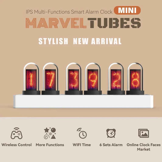 WIFI Control IPS Nixie Tube Alarm Clock with Colorful RGB Lights for Game Room Decoration.DIY Clock Faces and Pictures.Gift Idea