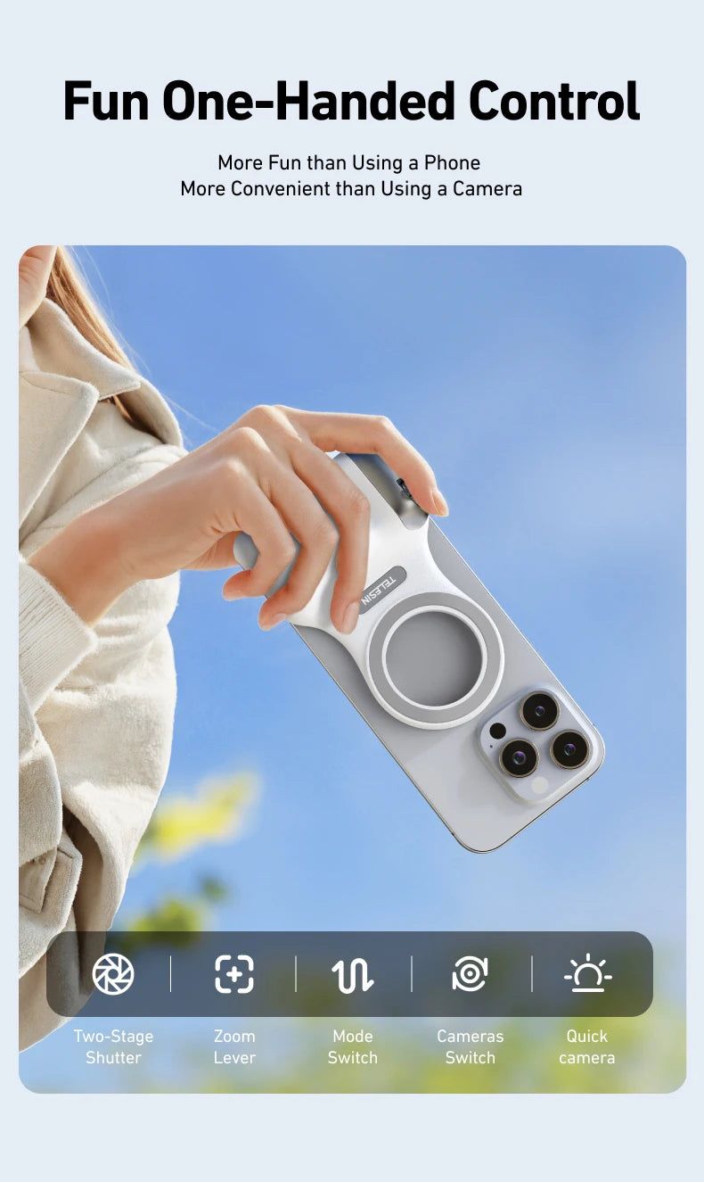 Fun Shot Magnetic Grip, Ergonomic Style Phone Camera Grip with Detachable Remote, Expandable Functionality for iPhone/Android - TrendBug