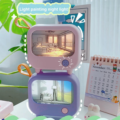 TV Painting Night Light Cute LED Table Lamp for Kids - Mini Desktop Home Decoration and Atmosphere Lighting Birthday Gift - TrendBug