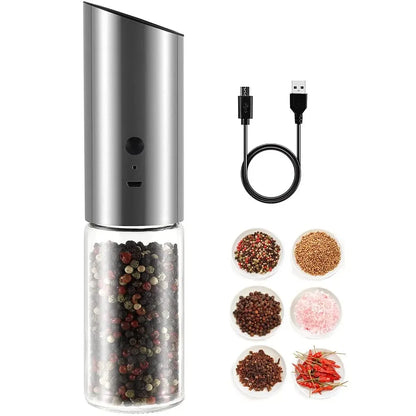 Electric Salt and Pepper Grinder Set USB Rechargeable Eletric Pepper Mill Shakers Automatic Spice Steel Machine Kitchen Tool - TrendBug