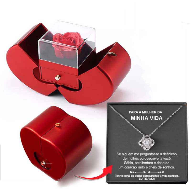 Fashion Jewelry Box Red Apple Necklace Eternal Rose For Girls  Mother's Day Valentine's Day Gifts With Artificial Flower Rose Flower Jewelry Box