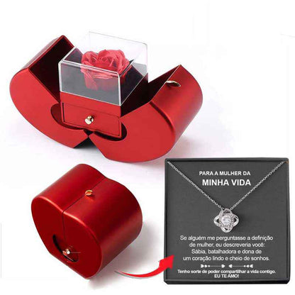 Fashion Jewelry Box Red Apple Necklace Eternal Rose For Girls  Mother's Day Valentine's Day Gifts With Artificial Flower Rose Flower Jewelry Box