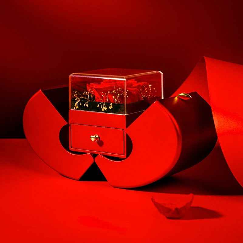 Fashion Jewelry Box Red Apple Necklace Eternal Rose For Girls  Mother's Day Valentine's Day Gifts With Artificial Flower Rose Flower Jewelry Box