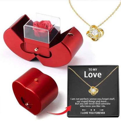 Fashion Jewelry Box Red Apple Necklace Eternal Rose For Girls  Mother's Day Valentine's Day Gifts With Artificial Flower Rose Flower Jewelry Box