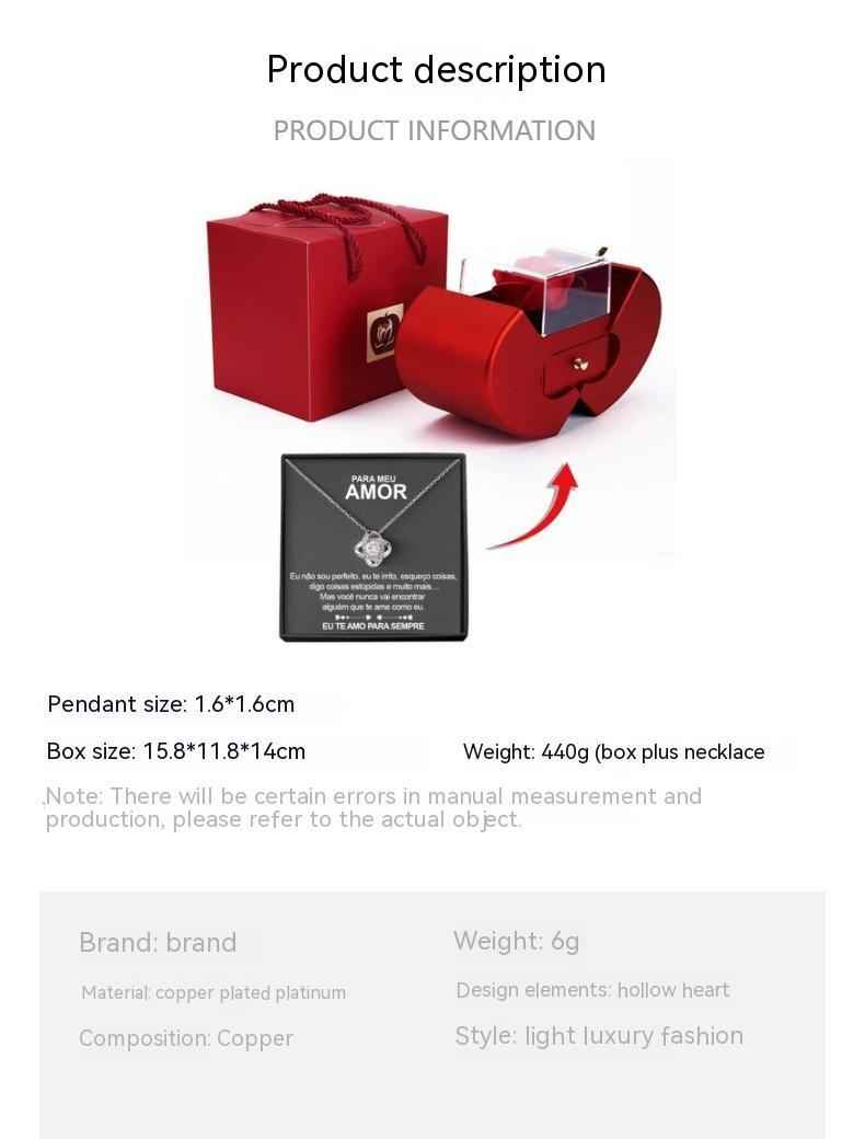 Fashion Jewelry Box Red Apple Necklace Eternal Rose For Girls  Mother's Day Valentine's Day Gifts With Artificial Flower Rose Flower Jewelry Box
